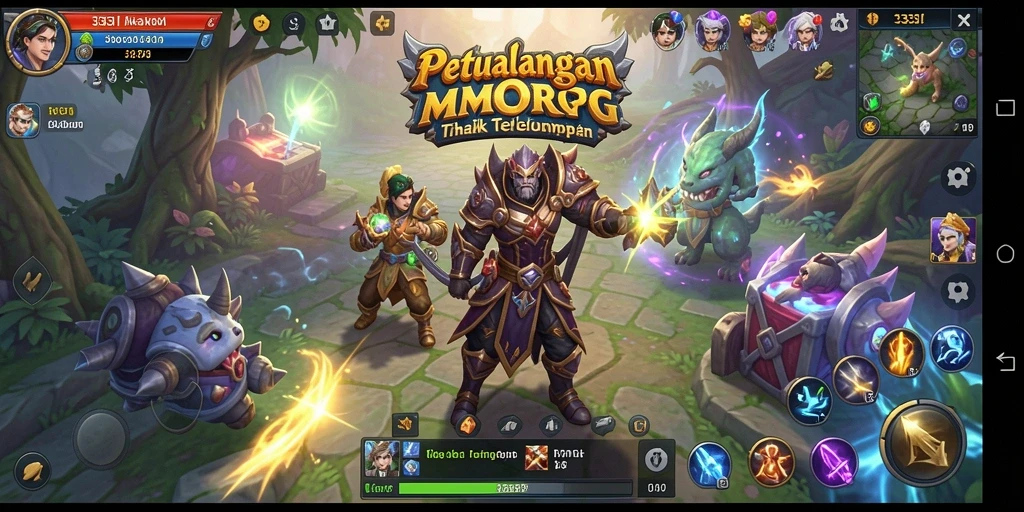 Screenshot menunjukkan pertempuran epik dalam gameplay MMORPG.