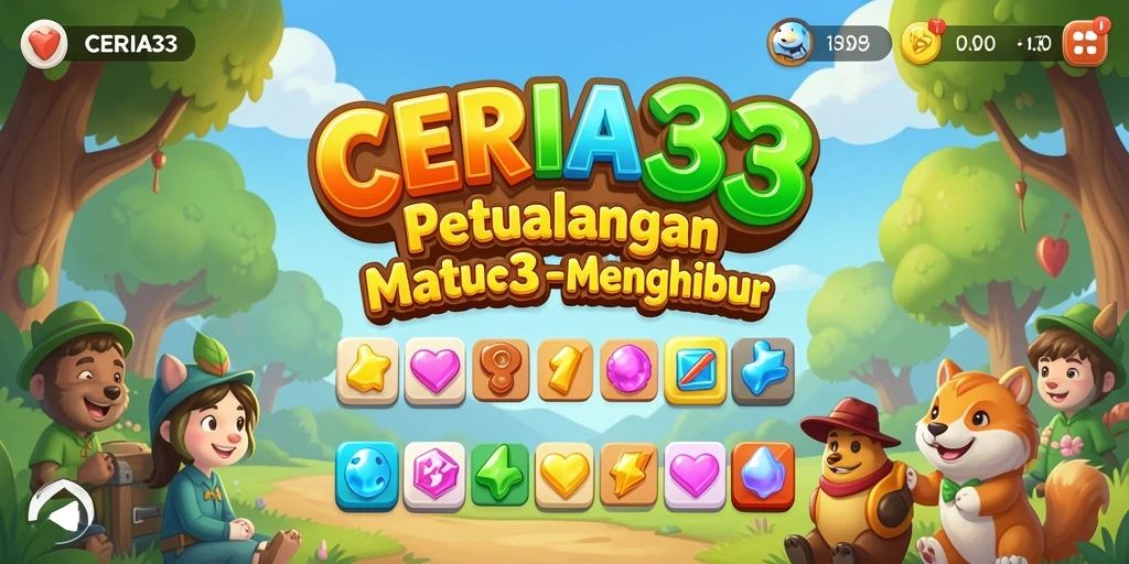 Tangkapan layar CERIA33 menampilkan gameplay Match-3 yang seru dan penuh warna.