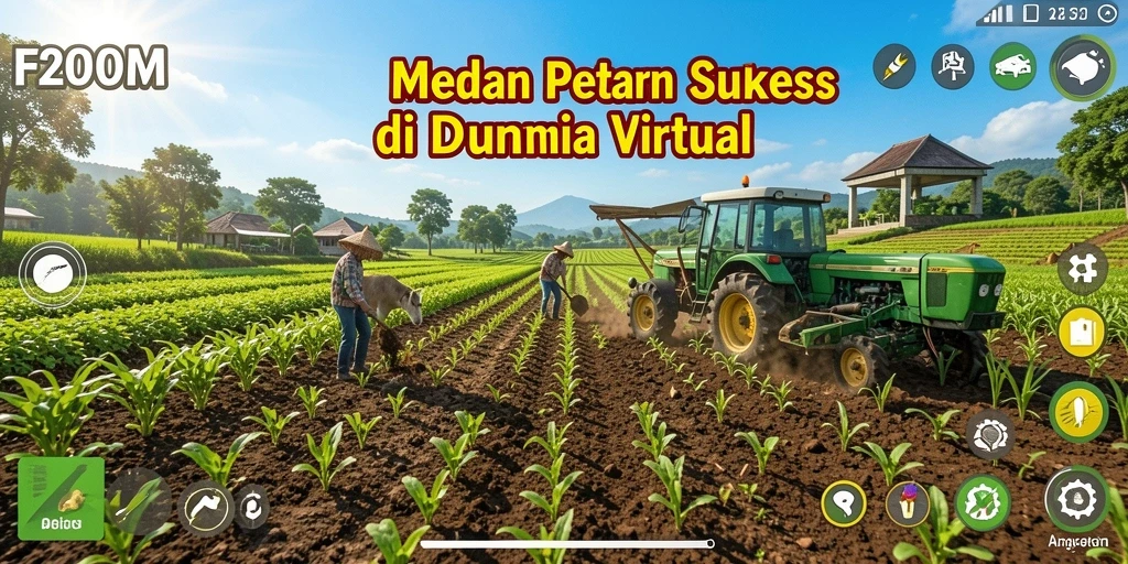 Tangkapan layar menunjukkan gameplay bertani yang seru di F200M.