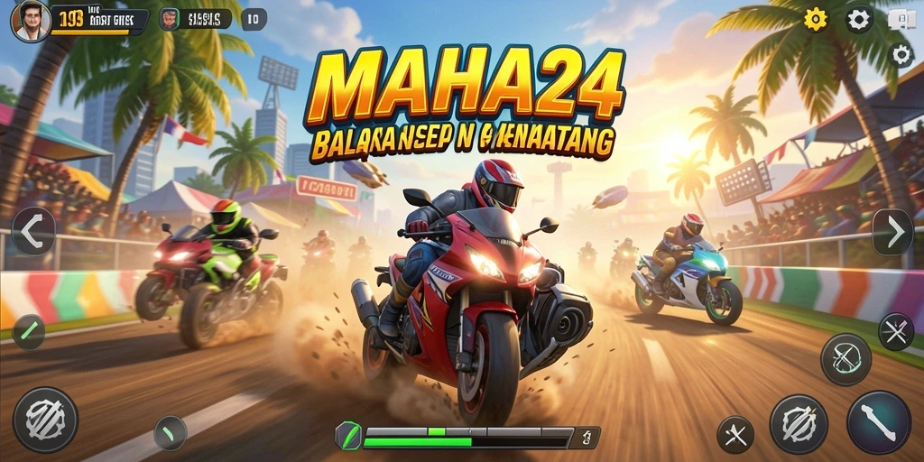 Tampilan gameplay balapan seru di MAHA24 dengan grafis yang tajam.
