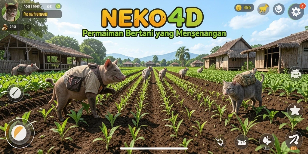 Tampilan screenshot gameplay NEKO4D yang menggambarkan ladang yang hijau dan subur.