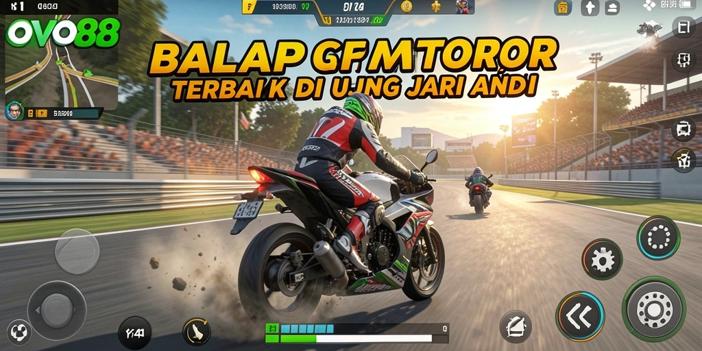 Screenshot OVO88 menampilkan momen balapan motor yang seru dan intens.