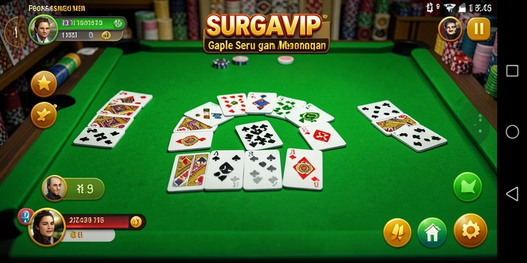 Tangkapan layar SURGAVIP menampilkan gameplay Gaple yang seru dan interaktif.