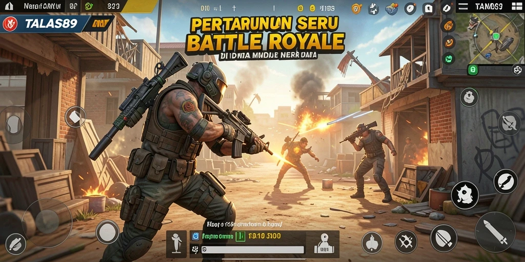 Tampilan gameplay <strong>TALAS89</strong> yang mendebarkan di arena Battle Royale.
